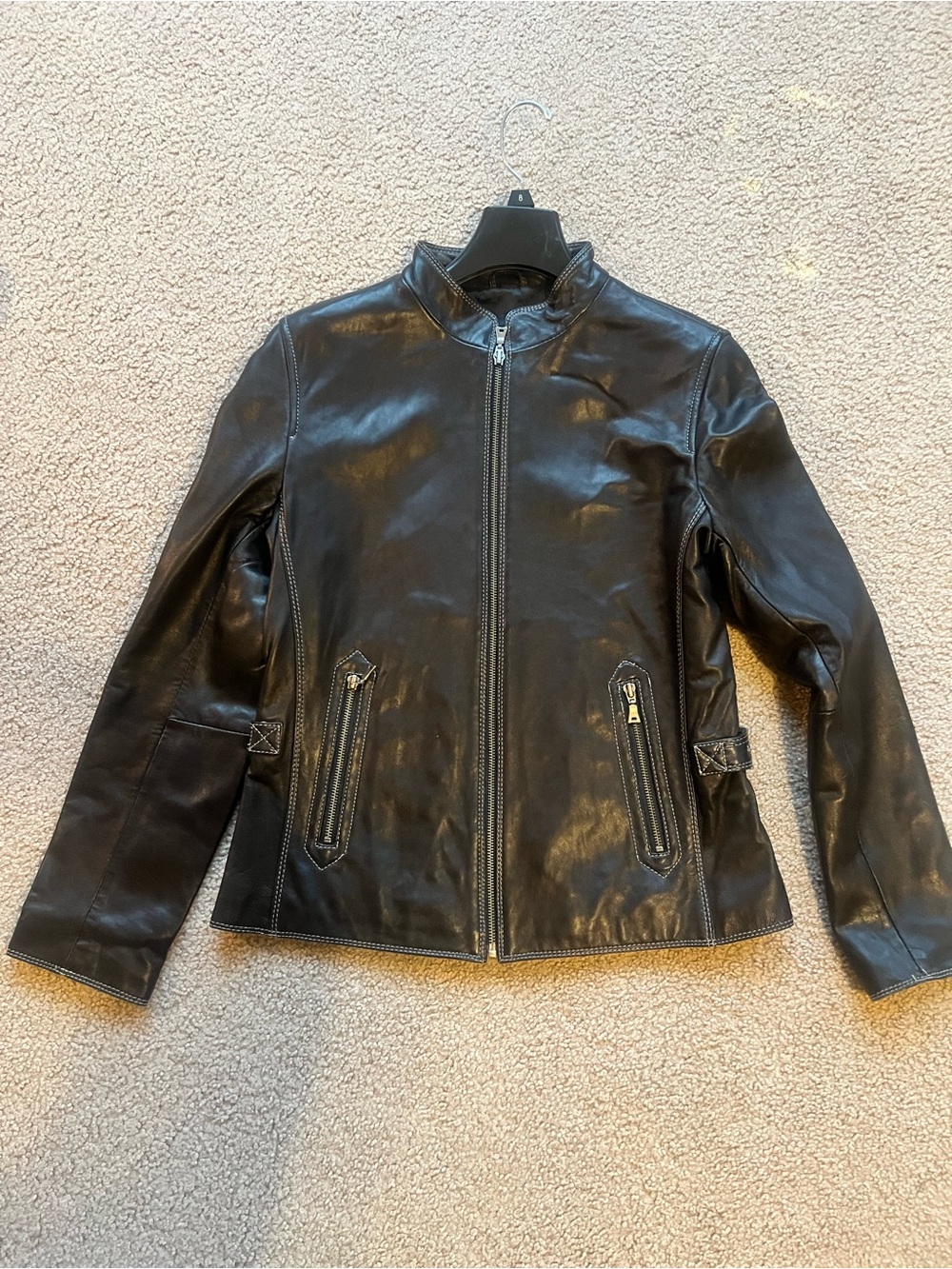 Women's Black Leather Zip-Up Moto Jacket